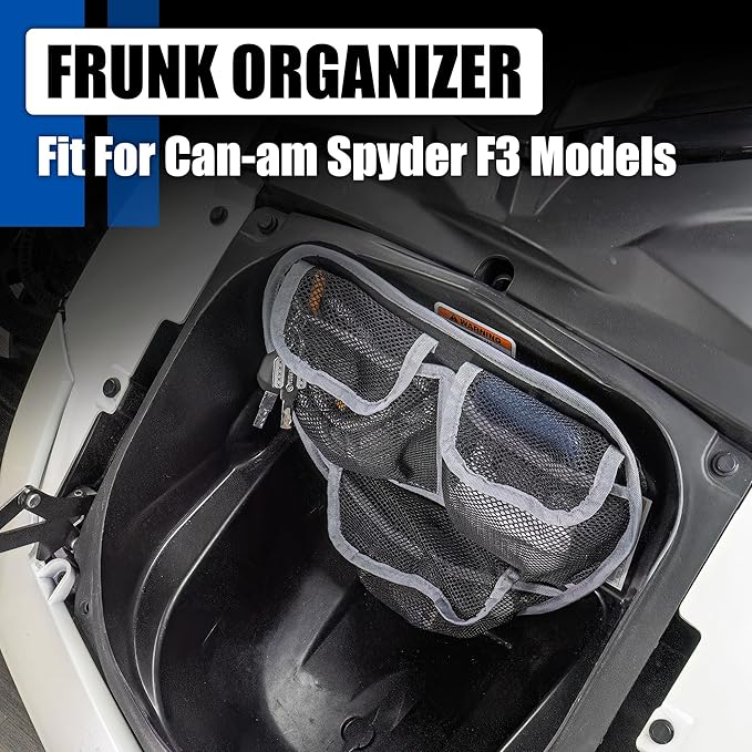 Front Trunk Organizer with Mesh Pocket for Spyder, Frunk Tool Bag Side Wall Storage Accessories for Can-Am Spyder F3 F3-S F3-T F3-L 2015-2025, White Piping