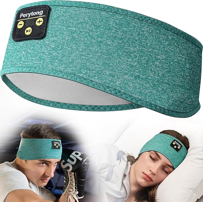 Perytong Sleep Headphones Wireless, Bluetooth Sports Headband Headphones with Ultra-Thin HD Stereo Speakers Perfect for Sleeping,Workout,Jogging,Yoga,Insomnia, Air Travel, Meditation (Green)