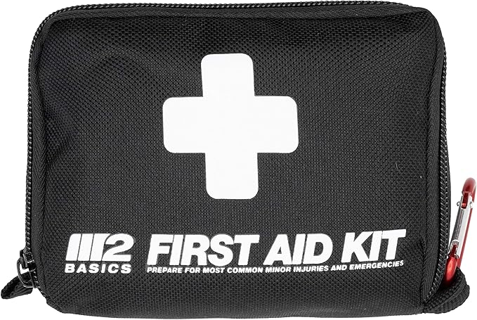 M2 BASICS Premium Compact First Aid Kit, 150 Pieces, Portable for Car, Travel, Vehicle, Hiking & Purse