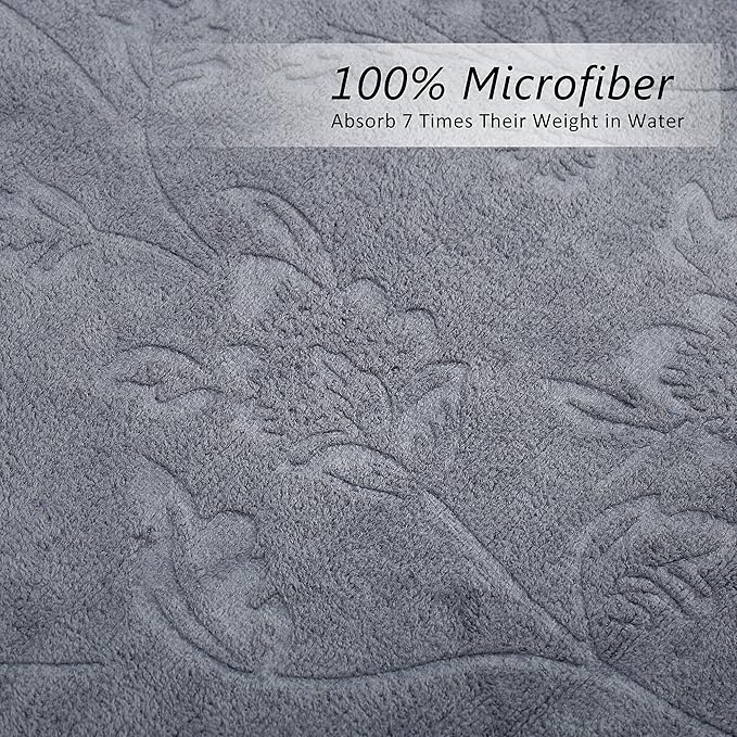 JML Pack of 2 Large Bath Towels Set, Oversized Microfiber Towel for Body, 30" x 60", Fast Drying, Soft Super Absorbent for Yoga, Gym,Spa, Sauna, Shower, Beach, Pool, Sport - Grey Floral Pattern