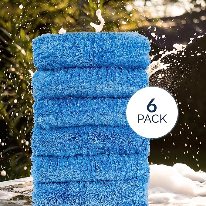 GREEN LIFESTYLE Chamois Cloth Microfiber Cleaning Cloth 6 Pack, Borderless Microfiber Towels Cleaning, Car Microfiber Towel, Drying Towels for Сars, Car Wash Towels (16" x 16", Blue) (6 Pack – 16x16)