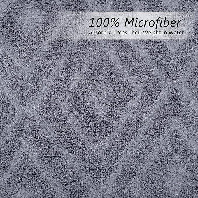 JML Microfiber Bath Towels, Large Bath Towel, 2 Pack 30" x 60", Oversized, Soft, Super Absorbent,Fast Drying, Perfect for Shower, Sauna,Gym, Sports,Travel, Fitness, Yoga - Grey Diamond Pattern