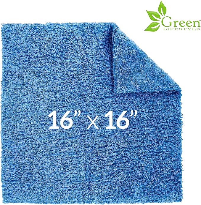 GREEN LIFESTYLE Chamois Cloth Microfiber Cleaning Cloth 6 Pack, Borderless Microfiber Towels Cleaning, Car Microfiber Towel, Drying Towels for Сars, Car Wash Towels (16" x 16", Blue) (6 Pack – 16x16)