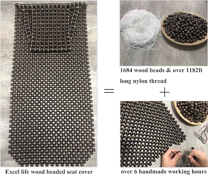 Natural Wood Beaded Seat Cover Massaging Cooling Cushion for Car Truck. Keeps The Back from Getting Sweaty While Driving. Makes Driving More Bearable and Less Painful On Long Trips