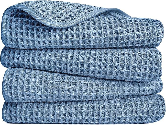 POLYTE 430 GSM Microfiber Lint Free Hand Towel, 16 x 30 in, 4 Pack (Waffle Weave)