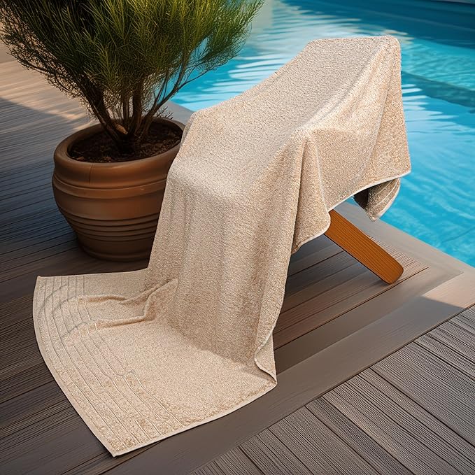 Tens Towels Pack of 1 Jumbo Bath Sheet 40 x 80 Inches, Extra Large & Light Weight, Quicker to Dry, 100% Cotton, Super Soft & Absorbent, Perfect to Wrap Yourself in, Beige