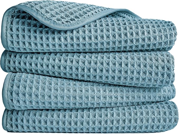 POLYTE 430 GSM Microfiber Lint Free Hand Towel, 16 x 30 in, 4 Pack (Waffle Weave)