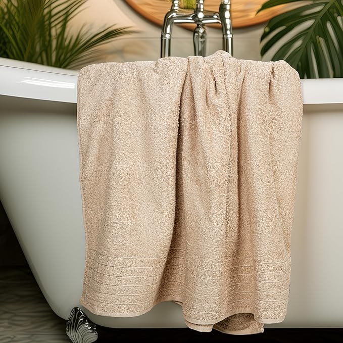 Tens Towels Pack of 1 Jumbo Bath Sheet 40 x 80 Inches, Extra Large & Light Weight, Quicker to Dry, 100% Cotton, Super Soft & Absorbent, Perfect to Wrap Yourself in, Beige