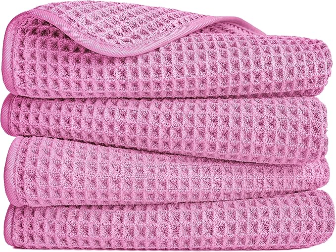 POLYTE 430 GSM Microfiber Lint Free Hand Towel, 16 x 30 in, 4 Pack (Waffle Weave)